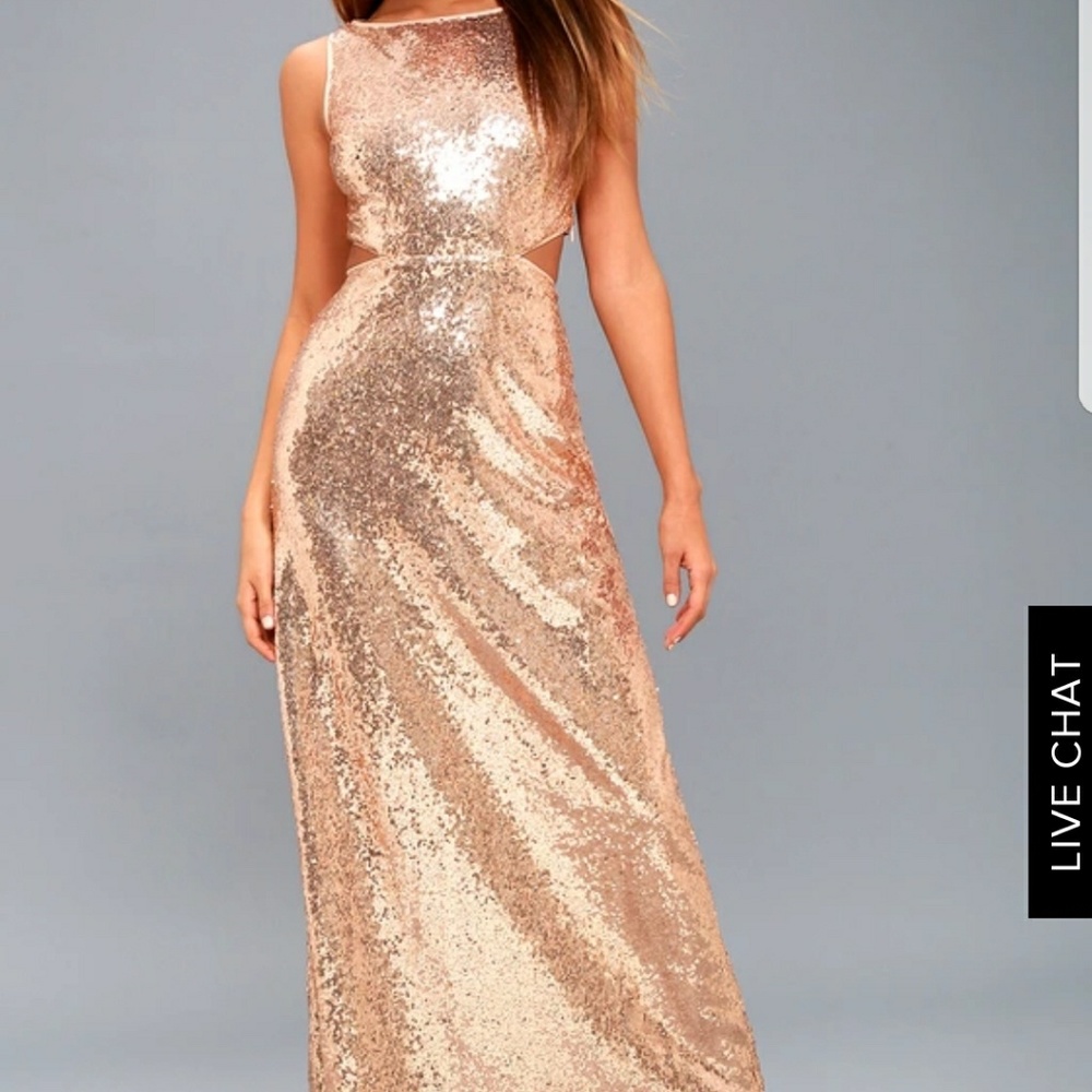 Lulus Bella Etoile Rose Gold Sequence Maxi Dress